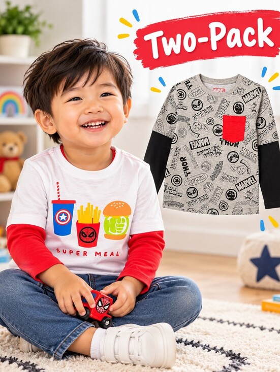 Amazon Essentials Other - Marvel Boys 2T Long Sleeve 2-in-1 Graphic T-Shirts 2-Pack NWT